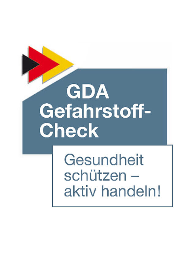 Logo des GDA Gefahrstoff-Checks mit der Aufschrift "Gesundheit schützen, aktiv handeln"