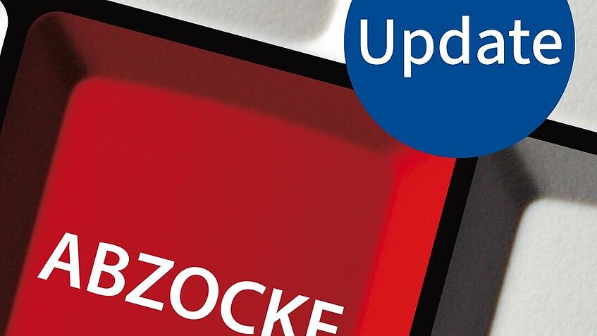 Symbolbild für Betrugsmaschen im Internet - ergänzt um den Störer "Update" Symbolbild für Betrugsmaschen im Internet - ergänzt um den Störer "Update"